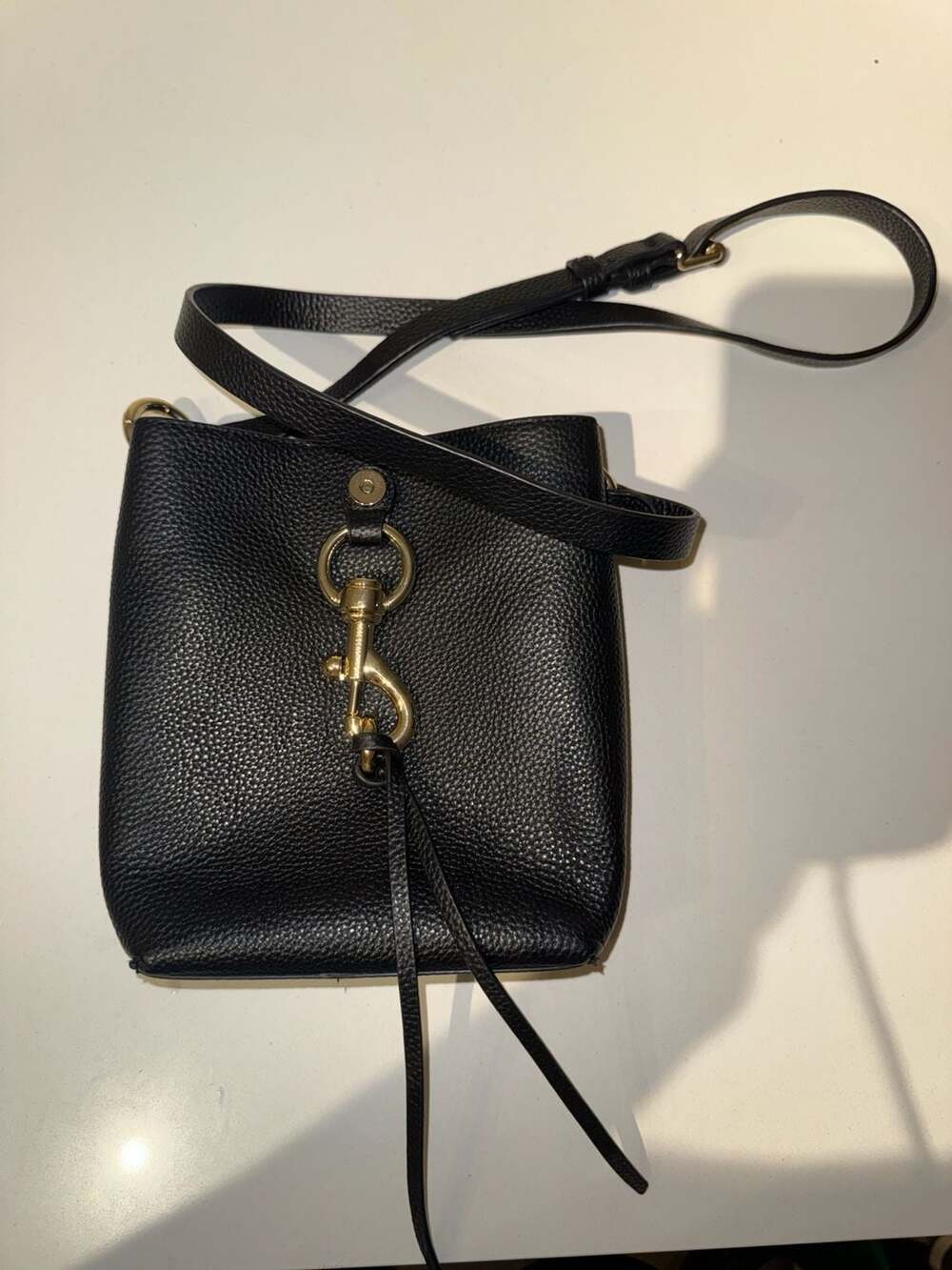 Rebecca Minkoff Black Pebbled Leather Bucket Crossbody Bag